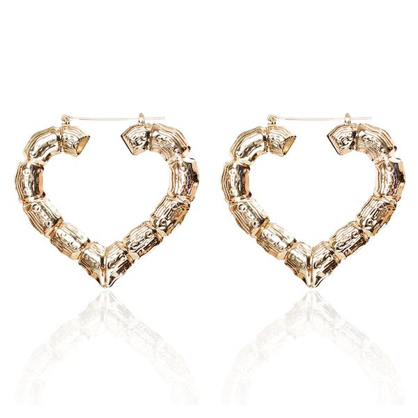 

1pair europe punk big alloy love heart hoop earring for women hyperbole statement bamboo style earrings fashion jewelry e224, Golden;silver