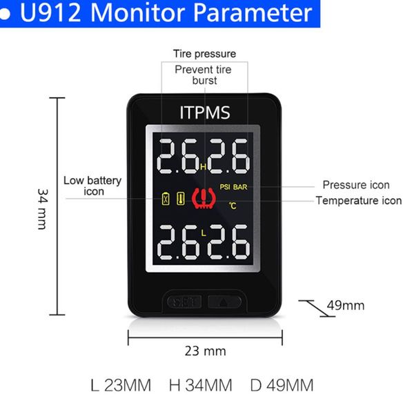 

u912 car tpms tire pressure monitoring system lcd display auto tyre alarm