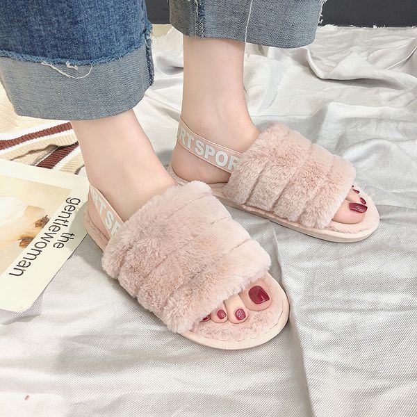 

women home slippers winter warm shoes woman slip on flats slides female faux fur slippers women shoes soft, Black