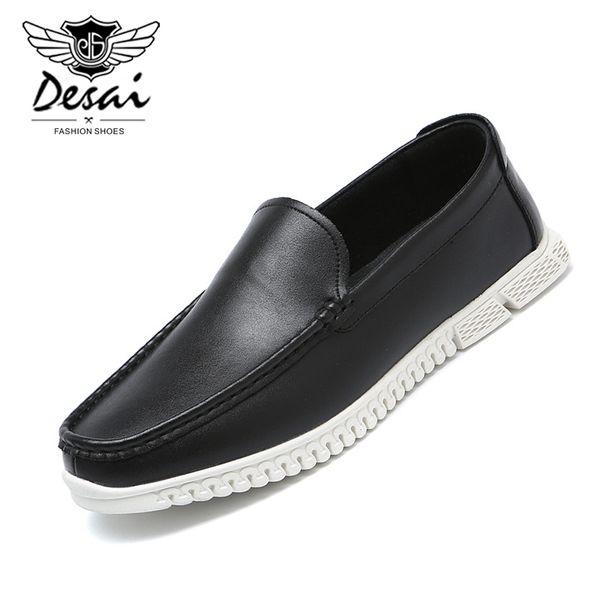 

men's genuine leather soft bottom black loafer shoes slip-on business casual shoes flat peas 2019 new loafers