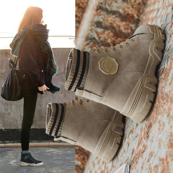 

shoes boots women new 2019 winter footwear round toe lace up booties ladies low heels booties 2020 mid calf autumn rubber shoes, Black
