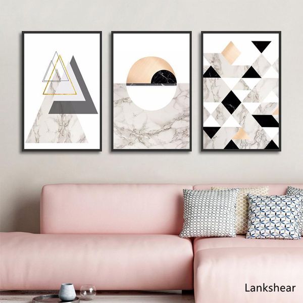 

abstract geometric marble textur canvas painting black and white nordic posters and prints wall art picture living room decor
