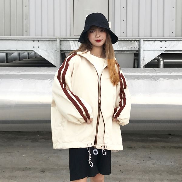 

jackets women spring jacket women hooded female jacket fashion loose sleeve black windbreaker outerwear womens, Tan;black