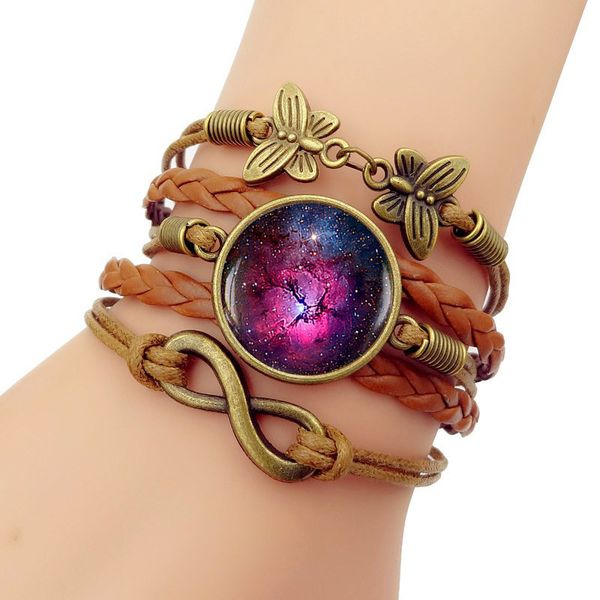 

twelve constellation series violet nebula time bracelet multi-storey manual weave glass cortex hand decorate, Golden;silver