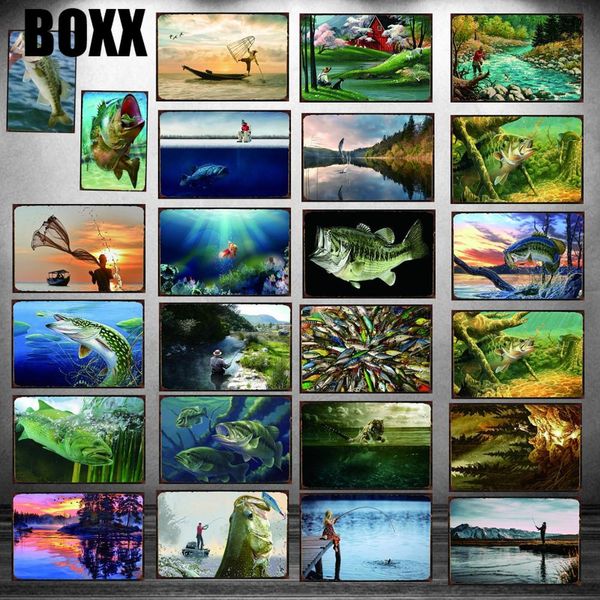 

fishing animal landscape vintage metal sign retro plaque fish hook wall home art shop restaurant decoration wall art modern painting