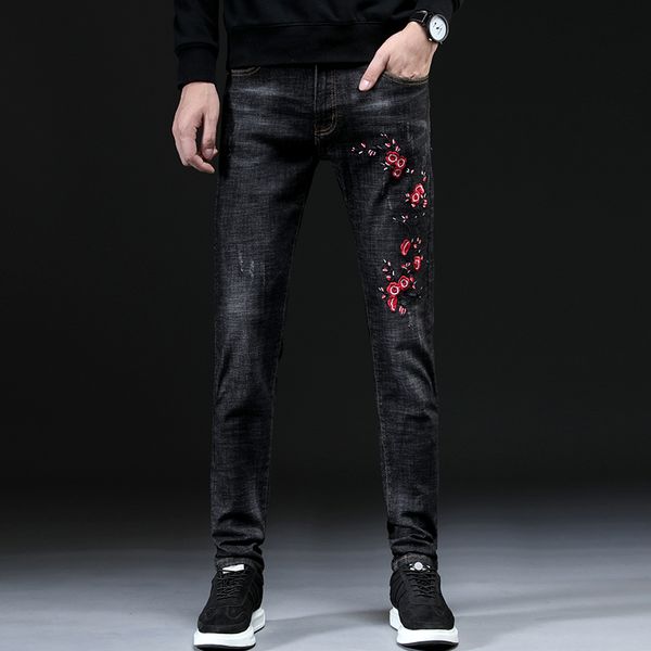 

black men jeans embroidered jeans men asian size 28 -38, Blue