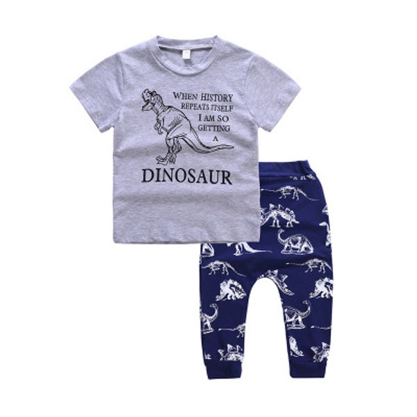 

boys two-pieces children designer cartoon dinosaur sets kids short-sleeved t-shirt + trousers kids new suits casual outdoorwear 2020 new, White
