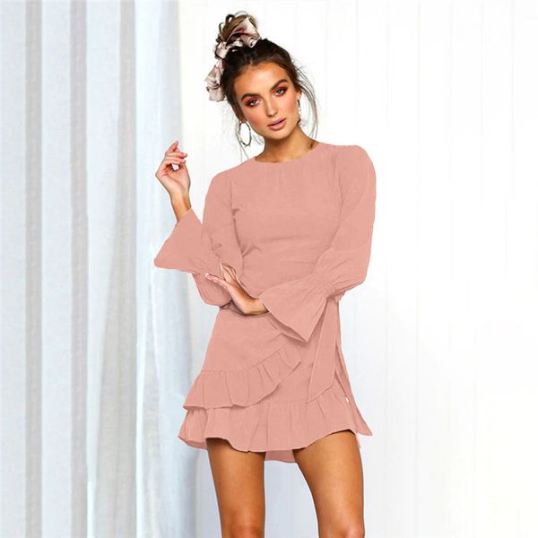 

новая весна женское платье сплошной цвет круглый вырез женская повязка платье мода дамы повседневное платье, Black;gray