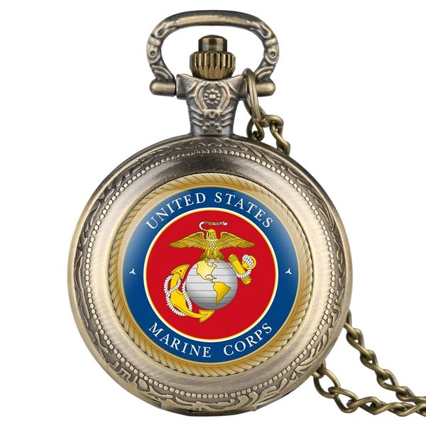 

red face bronze retro united states marine corps quartz pocket watch fob chain sculpture silver pocket watch men souvenir gifts, Slivery;golden
