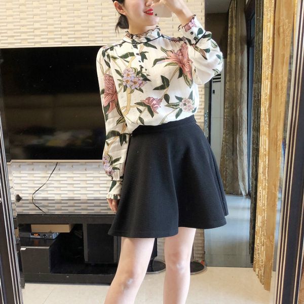 

women shirt 2020 printed bright spring floral 100% viscose shirt women blouses, White