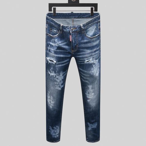 

2020 new fashion mens straight distressed ripped hole skinny slim hip hop swag street denim biker jeans size 28-38, Blue