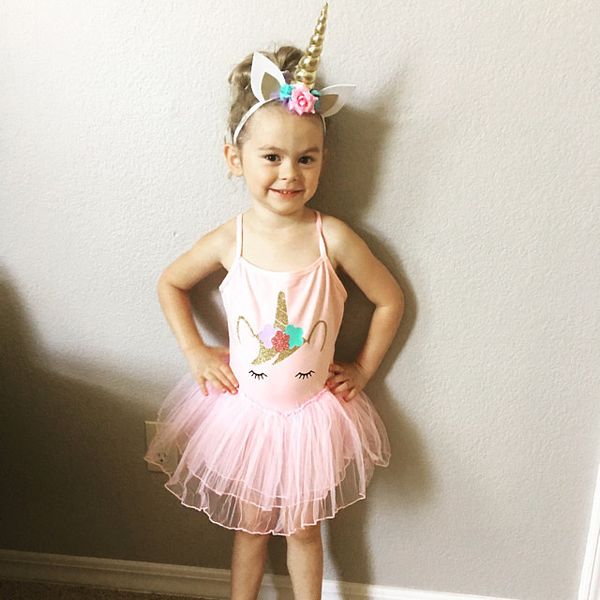 

лето ins 1-4y младенческой девушки единорог гусь розовой платье тута дети корона гуси печатают платья ребенка новорожденного жилета принцесс, Red;yellow