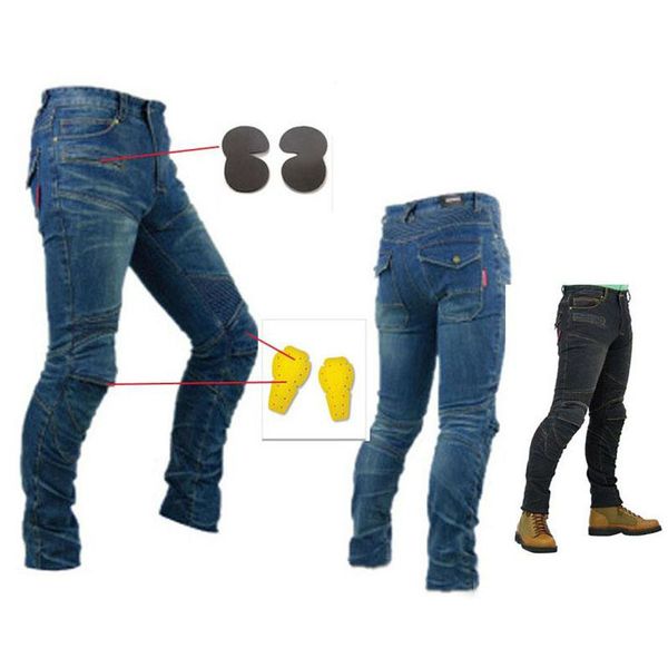 

tkosm 718 motorcycle pants riding road motor windproof pants jeans men trousers racing windproof motorbike with knee pads, Black;blue