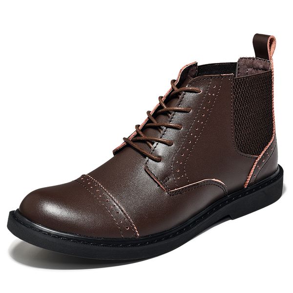 

fashion men's boots genuine leather brogues men boots british retro winter shoes handwork footwear leather booties size 38-44, Black
