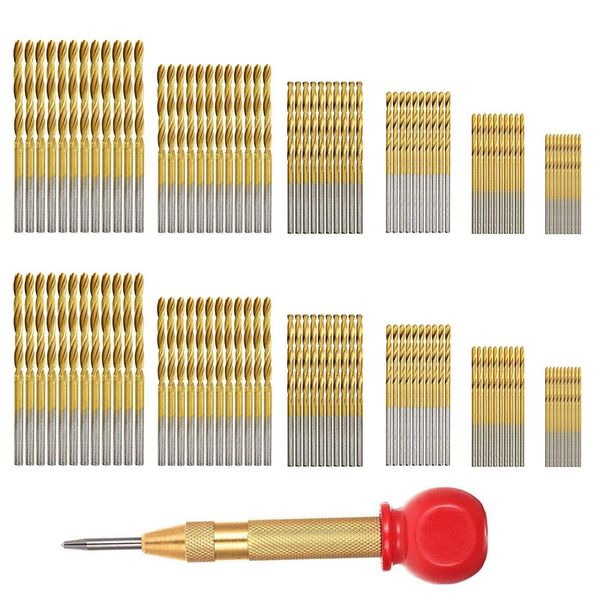 

shgo 120 pcs twist drill set, high speed steel mini drill bit and 1 pcs automatic punch, electric hand tool twist dril