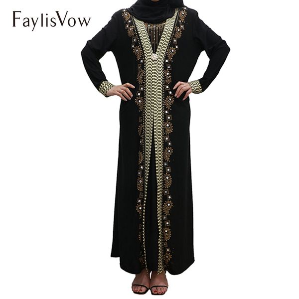 

black gold islamic dress women long sleeve dubai abaya robe hijab arab worship prayer garment female muslim maxi dresses kaftan, Red