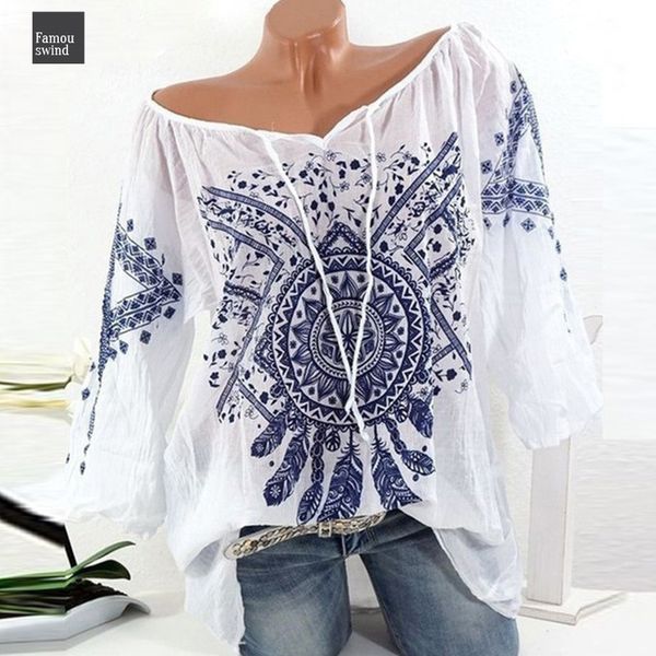 

summer print floral women blouse summer plus size long sleeve shirt harajuku printed blusas and blouses ghc, White
