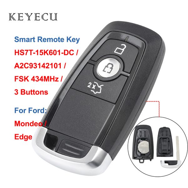 

keyecu keyless entry smart remote car key 3 buttons fsk 434mhz for edge 2018 mondeo 2017 fcc: hs7t-15k601-dc, a2c93142101