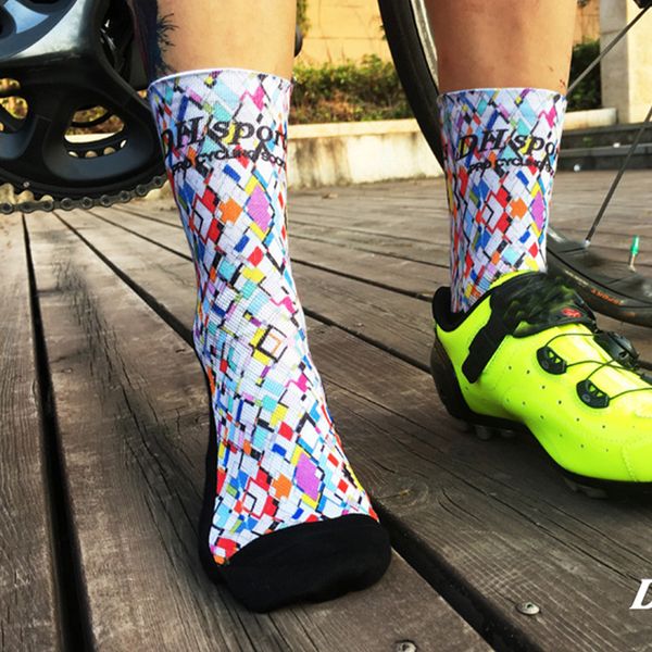 

dh sports new print professional brand cycling socks breathable bicycle sports socks outdoor wearproof mountain bike, Black