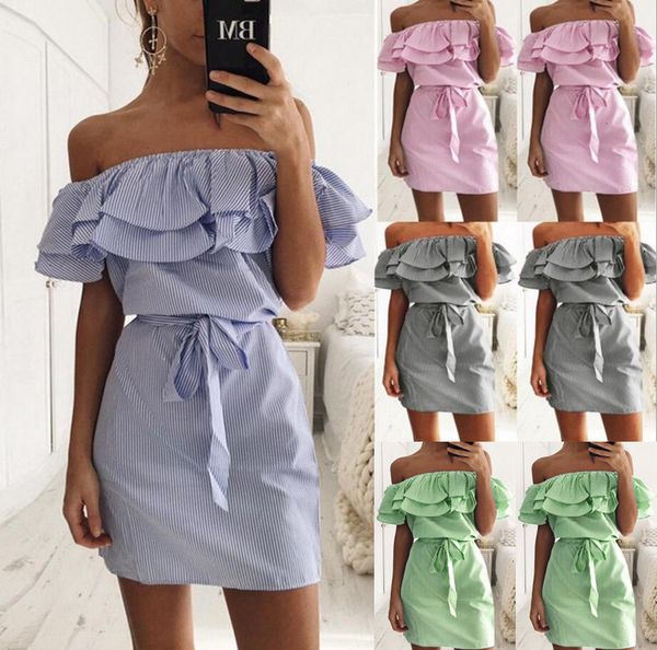 

woman dresses woman clothing summer women dress off shoulder strapless striped beach shirt mini party dresses femme designer clothes, Black;gray