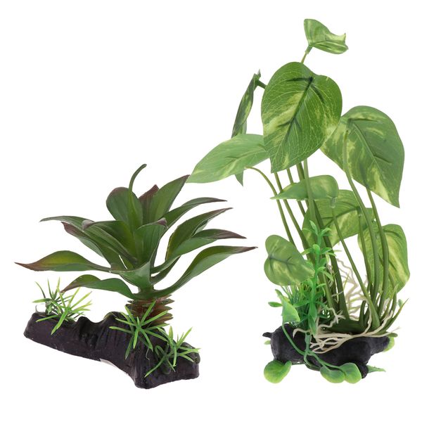 

2pcs aquarium plants vivarium ornaments reptile tank habitat plants decoration