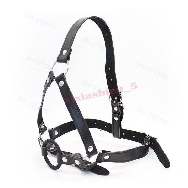 Bondage Nuovo O Ring da 42 mm Bocca aperta Gag Testa Blocco Schiavo Imbracatura Maschera Finta pelle Gomma # R78