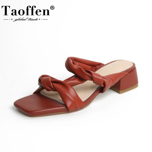 

taoffen women sandals shoes fashion square heels shoes women solid color good quality slip on footwear size 34-40, Black