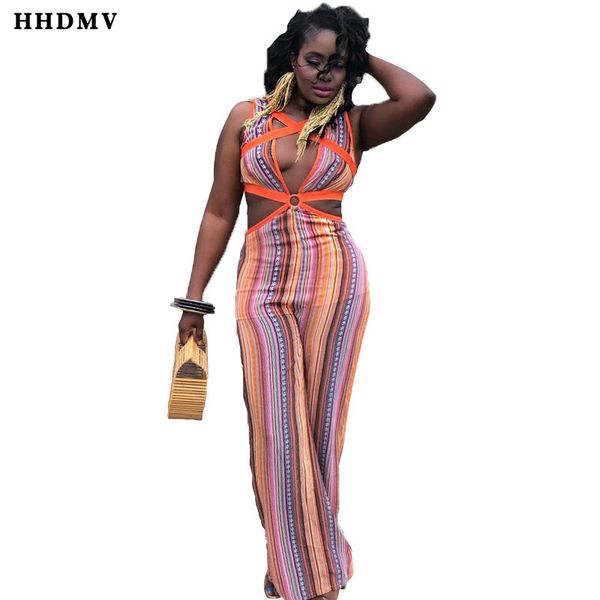 

women's jumpsuits & rompers hhdmv women 2021 fashion holiday beach style sleeveless hollow out striped orange long pants, Black;white