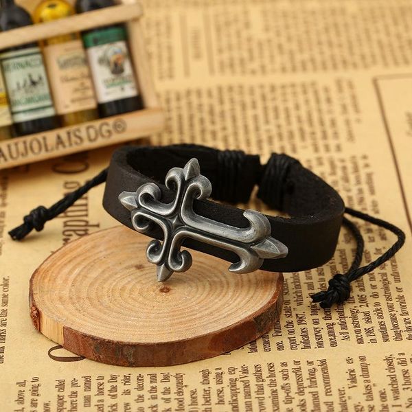 

charms bracelets beautifully jewelry alloy black genuine leather bracelets men & women cross leather bracelet bangles, Golden;silver