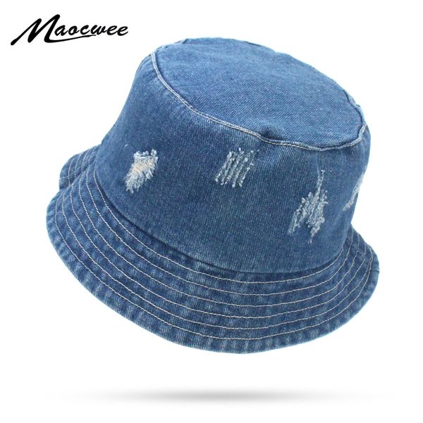 

summer washed denim sun hat women floppy cap ladies beach bucket hats cotton foldable fishing fisherman hats travel japanese