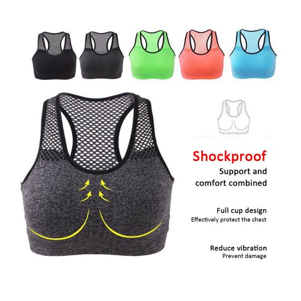 

women sports bra yoga mesh hollow out breathable gym fitness shockproof underwear running push up exercise bra 5 colors s//l, White;black