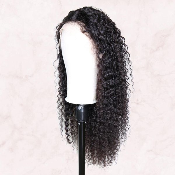 

lace front human hair wigs middle part afro kinky curly brazilian remy pre plucked with baby hair for women, Black