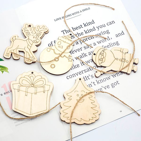 

3d christmas ornament wooden hanging pendants 10pc wooden hanging christmas tree snowman elk decorations party home