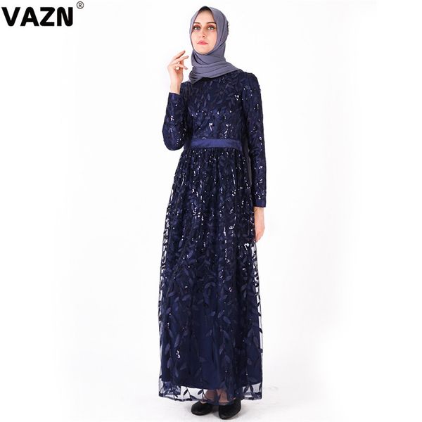 

vazn 2020 new club flaring upmarket vintage print untidy style round neck full sleeve high waist women georgette maxi dress, Black;pink