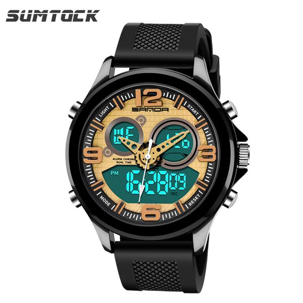 

sanda quartz watch men fashion men's sport wristwatches led luminous new analog men's watch waterproof male digital clock, Slivery;brown