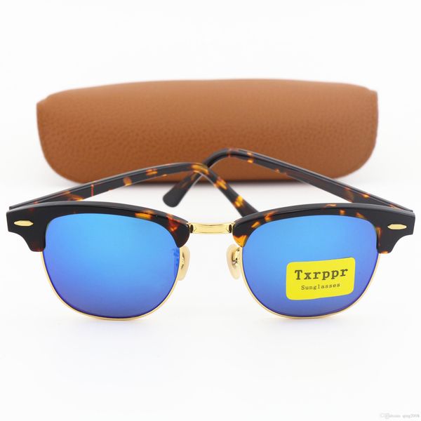 

new arrival sunglasses for men classic fashion sun glasses plank tortoise gold frame blue colorful mirror 51mm len eyewear with box, White;black