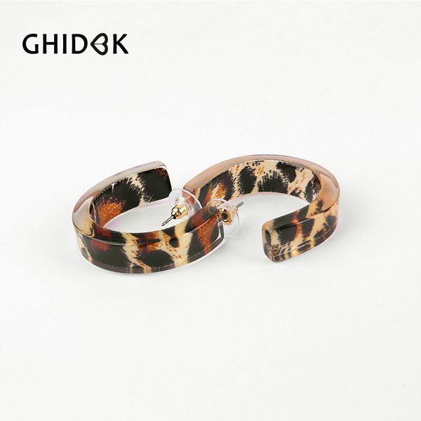 

charm ghidbk open acrylic leopard tortoise hoop earrings for women minimalist acetate thick hoops simple semi round circle, Golden
