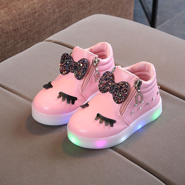 

davidyue luminous girls boots led shoes for girls kids baby boots shoes light tennis rubber winter children, Black;red