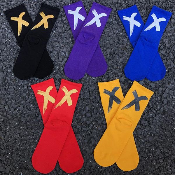 

mens socks over ankle fashion cross print high street socks mens women underwear 5 pieces a lot casual socks, Black