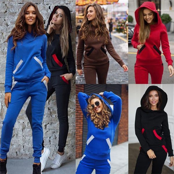 

autumn designer 2pcs tracksuits pullover hooded long sleeve solid color female clothing sports style casual apparel womens, Gray