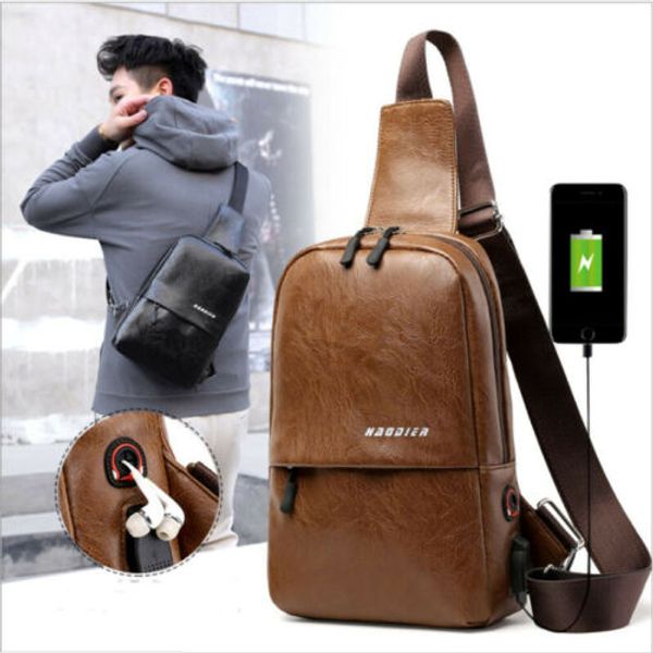 

hirigin 2019 новый бренд для мужчин crossbody рюкзак слинг груди кожа usb зарядка сумка