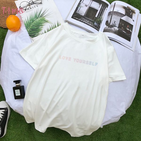 

new letter printed female t shirt harajuku t shirt women summer short sleeve casual korean kpop love yourself album clothes, White