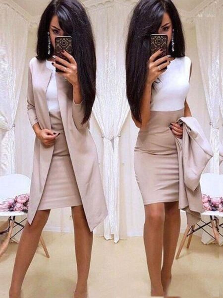 

office lady formal dress 2019 new suits business wear women long blazer jacket sheath dress 2 piece women's sets1, White