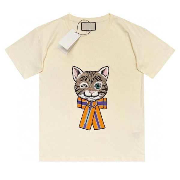 

20ss made in italy cute cartoon cat embroidery tee men women couples t-shirt summer short sleeves street skateboard tee hfymtx702, White;black