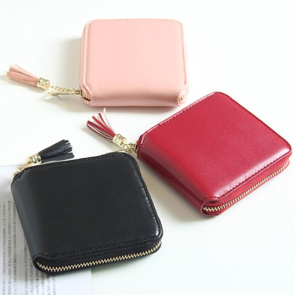 

women tassel wallets small cute heart purses for girls students soft lady short purses women short wallet, Red;black