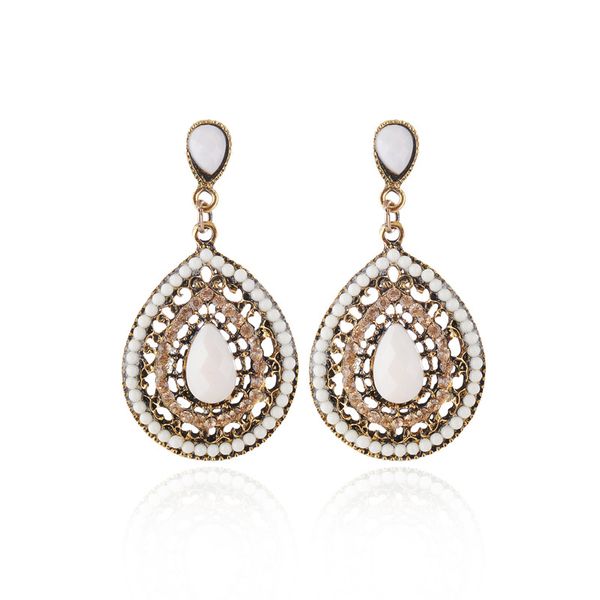 

european and american retro pendant earrings female national water drops multicolor beads big bohemian pendant earrings jewelry, Golden;silver