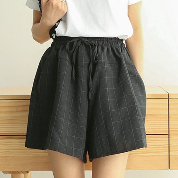 

marchwind short pants female shorts new cotton linen wide leg trousers women casual plus size loose lace up elastic waist shorts, White;black