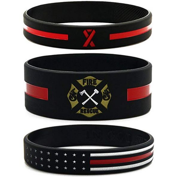 

1pc firefighters thin red line silicone wristbands usa american flag jewelry gifts accessories for fire fighters bracelet, White
