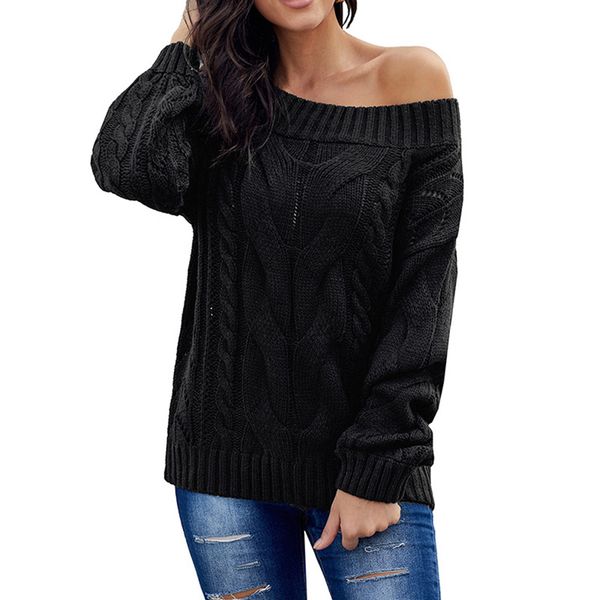 

stylish polyester women knitted sweater loose shopping street hollowed out dating off shoulder oversized warm home long sleeve, White;black