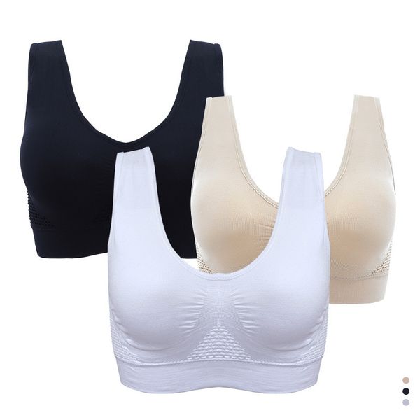 

breathable sports bras women hollow out padded sports bra s-xxl xxxl plus size gym running fitness yoga, White;black